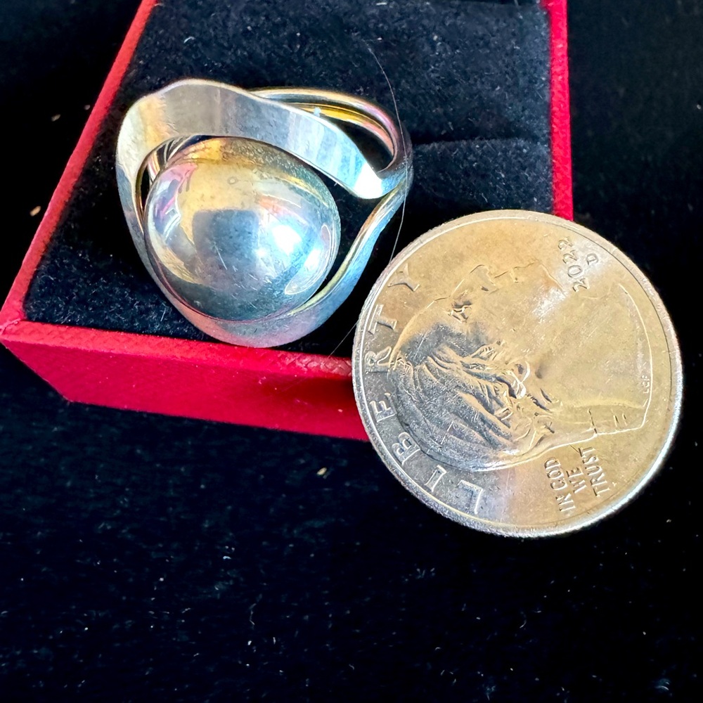 ❤️ R # 1 Vintage 925 Sterling Silver Half Bead Size 8 Ring